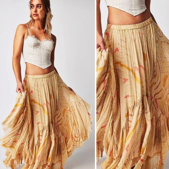 RARE*FREE PEOPLE FP ONE Clover Printed Maxi Skirt Sand Combo XS- LE CLOVER SHADE - Picture 3 of 12